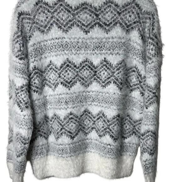 Cliché Fair Isle Fuzzy Eyelash Knit Sweater Soft Cozy Pullover Womens Size M - Picture 7 of 10